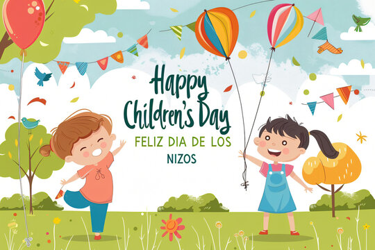 Global Celebration of Children's Day. Illustration Featuring Happy Children Enjoying Fun and Togetherness, Promoting Education and Friendship in a Colourful and Joyful Event