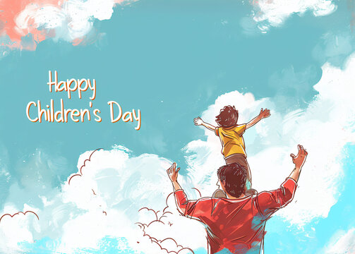 Global Celebration of Children's Day. Illustration Featuring Happy Children Enjoying Fun and Togetherness, Promoting Education and Friendship in a Colourful and Joyful Event