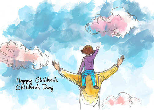 Global Celebration of Children's Day. Illustration Featuring Happy Children Enjoying Fun and Togetherness, Promoting Education and Friendship in a Colourful and Joyful Event