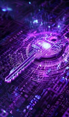digital key on circuit board microchip for privacy and security protection, technology and information safety, cyberspace password protect concept