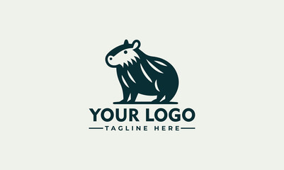 Poster - Capybara Vector Logo design template. silhouette of animal logotype with Negative space style. Badge of a gentle mammal Vintage Retro Hand Drawn Capybara Head with Ribbon Logo Design