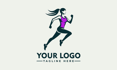 Sticker - girl run vector, running woman logo, side view. Abstract isolated vector silhouette. Sprint. Athletics