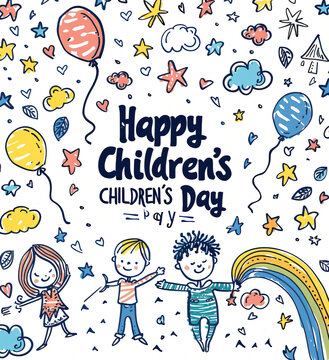 Global Celebration of Children's Day. Illustration Featuring Happy Children Enjoying Fun and Togetherness, Promoting Education and Friendship in a Colourful and Joyful Event