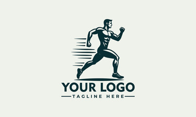 Sticker - Run vector, running man logo, side view. Abstract isolated vector silhouette. Sprint. Athletics