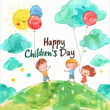 Global Celebration of Children's Day. Illustration Featuring Happy Children Enjoying Fun and Togetherness, Promoting Education and Friendship in a Colourful and Joyful Event