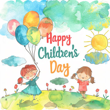 Global Celebration of Children's Day. Illustration Featuring Happy Children Enjoying Fun and Togetherness, Promoting Education and Friendship in a Colourful and Joyful Event