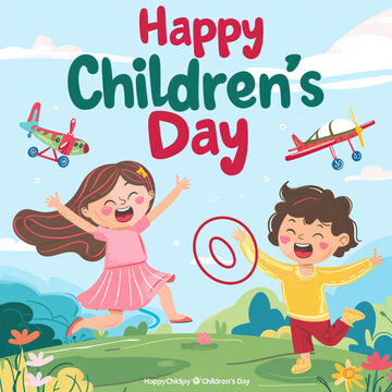 Global Celebration of Children's Day. Illustration Featuring Happy Children Enjoying Fun and Togetherness, Promoting Education and Friendship in a Colourful and Joyful Event