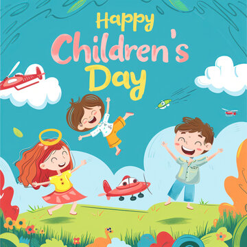 Global Celebration of Children's Day. Illustration Featuring Happy Children Enjoying Fun and Togetherness, Promoting Education and Friendship in a Colourful and Joyful Event