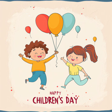Global Celebration of Children's Day. Illustration Featuring Happy Children Enjoying Fun and Togetherness, Promoting Education and Friendship in a Colourful and Joyful Event