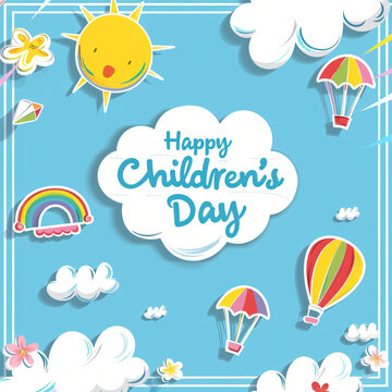 Global Celebration of Children's Day. Illustration Featuring Happy Children Enjoying Fun and Togetherness, Promoting Education and Friendship in a Colourful and Joyful Event