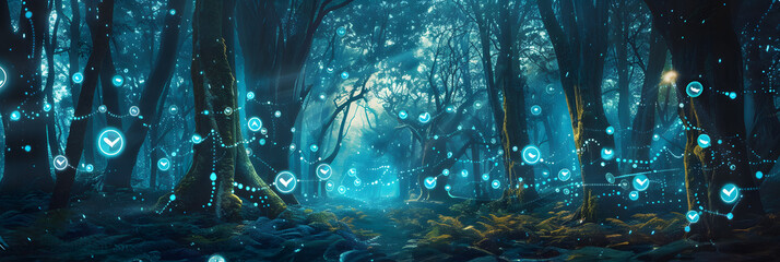 Poster - A forest with social media icons all around