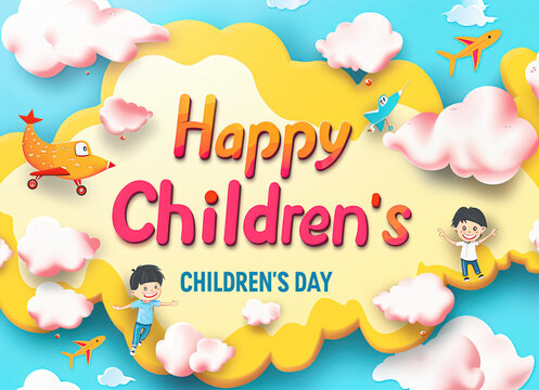 Global Celebration of Children's Day. Illustration Featuring Happy Children Enjoying Fun and Togetherness, Promoting Education and Friendship in a Colourful and Joyful Event