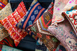 turkish traditional pillows, Colorful handmade pillows on a market stall, close up