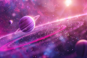 ethereal pink nebula with planets and sparkling stars