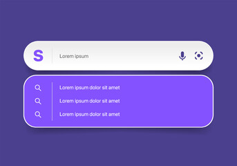 Aufkleber - Search Bar with suggestions for UI UX design and web site. Search Address and navigation bar icon. Collection of search form templates for websites. Search engine web browser window template.