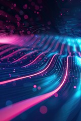 Wall Mural - abstract neon wavy lines in pink and blue shimmering neon light waves
