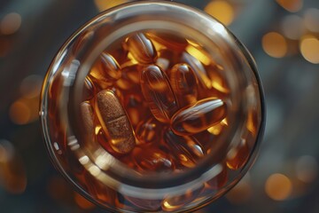 multivitamin capsule pills in a glass jar