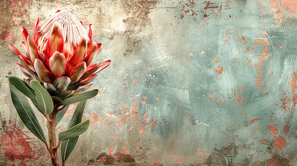 Wall Mural -  Watercolor floral template vintage look protea flower