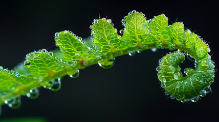 Wall Mural - Green leaf with dew droplets.