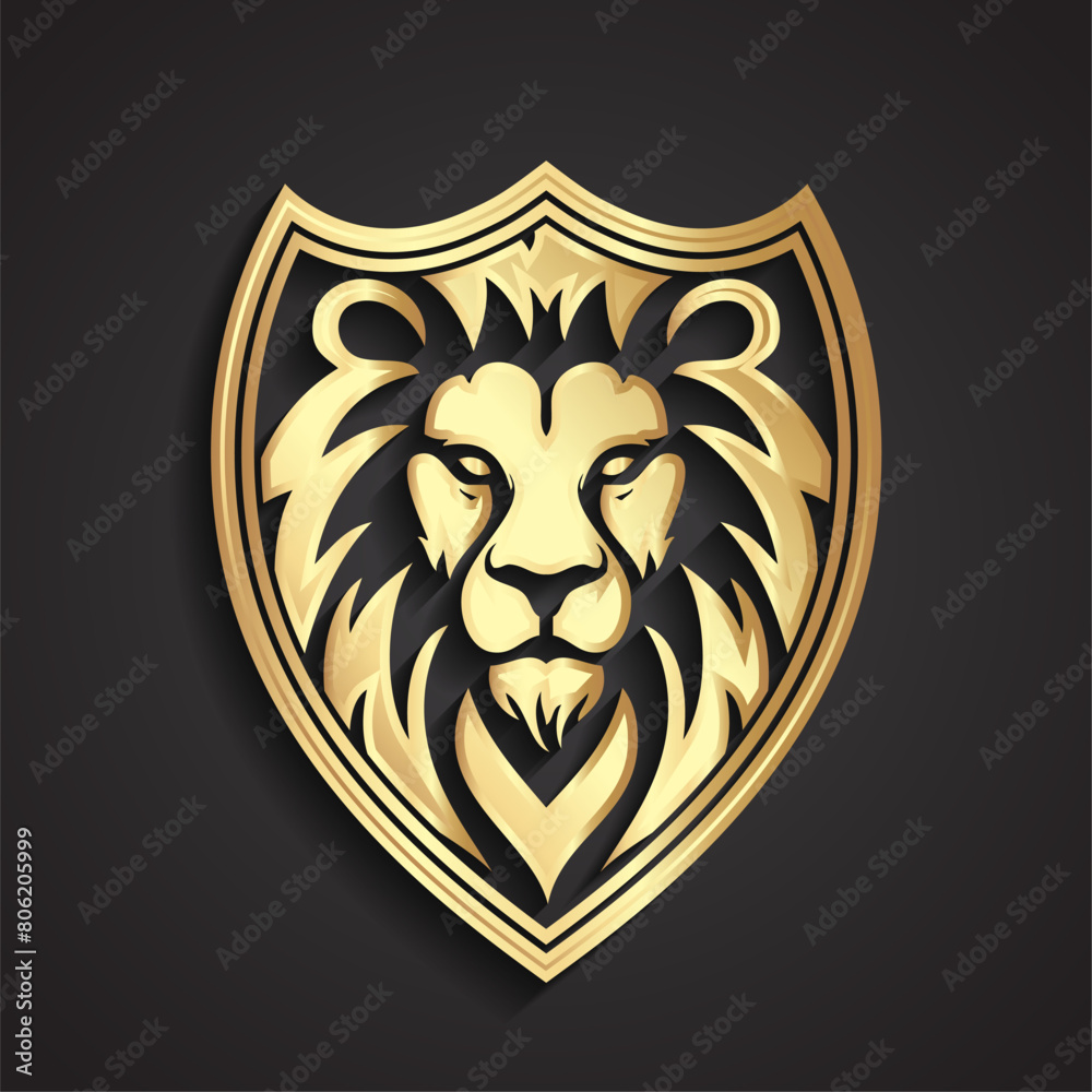 3d gold lion head on shield heraldry logo symbol Stock Vector | Adobe Stock