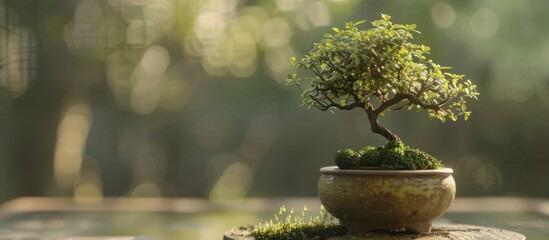 mini bonsai tree on blurry background