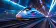 Powerful high speed white train racing along the tracks with incredible speed and precision