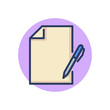 Pen and document line icon. Blank paper, pencil, notepad outline sign. Edition, writing, paperwork concept. Vector illustration, symbol element for web design and apps