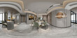 360 degrees luxury home living room dining space, 3d render
