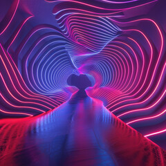 Wall Mural - 3d render, laser show, night club interior lights, red blue neon, abstract fluorescent background, glowing curvy lines, geometric shapes
