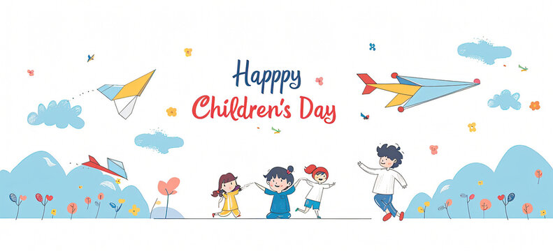 Global Celebration of Children's Day. Illustration Featuring Happy Children Enjoying Fun and Togetherness, Promoting Education and Friendship in a Colourful and Joyful Event