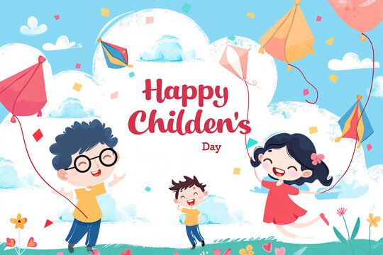 Global Celebration of Children's Day. Illustration Featuring Happy Children Enjoying Fun and Togetherness, Promoting Education and Friendship in a Colourful and Joyful Event