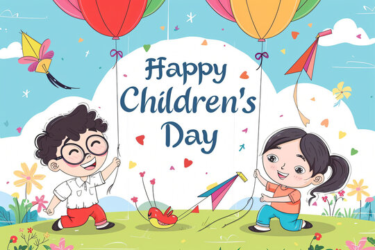 Global Celebration of Children's Day. Illustration Featuring Happy Children Enjoying Fun and Togetherness, Promoting Education and Friendship in a Colourful and Joyful Event