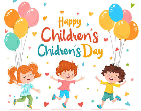  Illustration Featuring Happy Children Enjoying Fun and Togetherness, Promoting Education and Friendship in a Colourful and Joyful Event. Global Celebration of Children's Day.