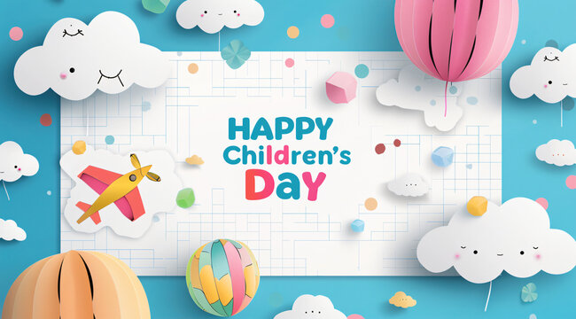  Illustration Featuring Happy Children Enjoying Fun and Togetherness, Promoting Education and Friendship in a Colourful and Joyful Event. Global Celebration of Children's Day.