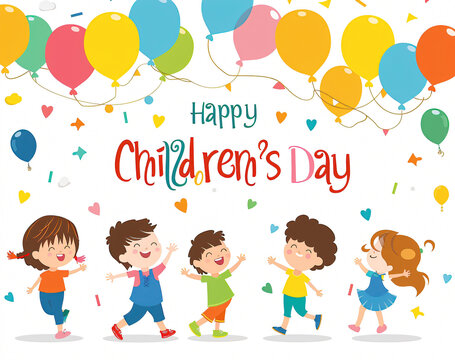  Illustration Featuring Happy Children Enjoying Fun and Togetherness, Promoting Education and Friendship in a Colourful and Joyful Event. Global Celebration of Children's Day.