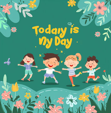  Illustration Featuring Happy Children Enjoying Fun and Togetherness, Promoting Education and Friendship in a Colourful and Joyful Event. Global Celebration of Children's Day.
