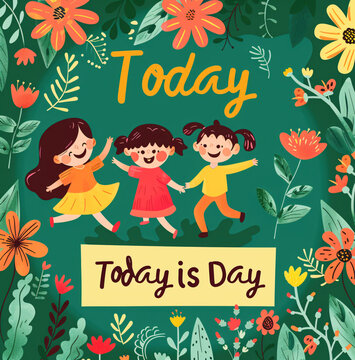  Illustration Featuring Happy Children Enjoying Fun and Togetherness, Promoting Education and Friendship in a Colourful and Joyful Event. Global Celebration of Children's Day.