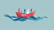 Portraying the concept of a businesswoman leader through a vector illustration of a businesswoman in a paper boat leading a team, symbolizing equality, woman power, leadership, and vision.
