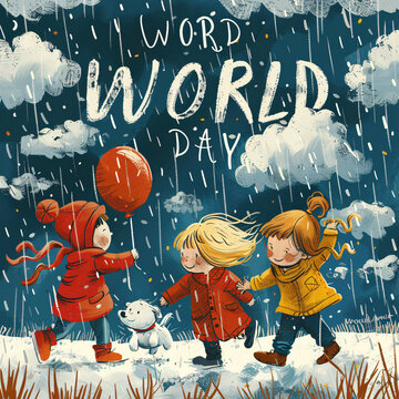  Illustration Featuring Happy Children Enjoying Fun and Togetherness, Promoting Education and Friendship in a Colourful and Joyful Event. Global Celebration of Children's Day.