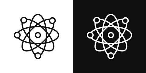 Atom Icon Set. Science of nuclear particles vector symbol. Proton and neutron orbit sign.