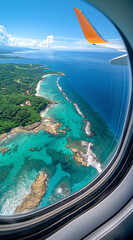 Wall Mural - Top view from illuminator of the private jet on tropical islands.