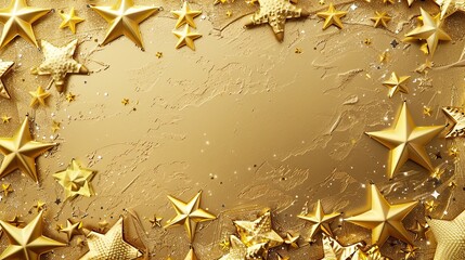 Wall Mural - A golden background adorned with various star-shaped decorations