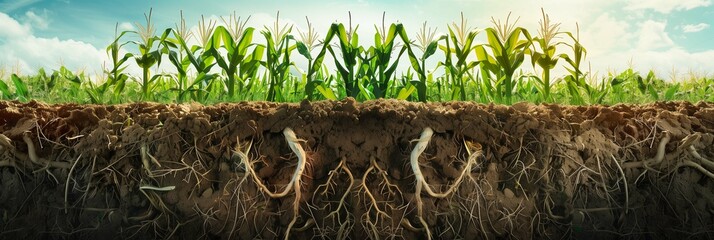 Wall Mural - a farmer inspecting lush green crops in a sunlit field