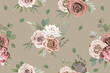 Floral seamless pattern with rose,  cactus and peony. Vintage textile. Watercolour style. Vector illustration