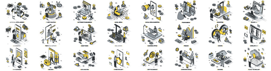 Leinwandbilder - Mega set of isometric concepts. Contains such isometry Business, Commerce, Marketing, Banking, Development, Travel, DevOps, Cloud Computing, Social Media and more. Bundle vector illustrations.