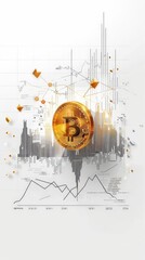 Poster - Futuristic Bitcoin and financial market graphics. Innovative representation of cryptocurrency trading