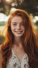 Wall Mural - Portrait of smiling redhead teenage girl.