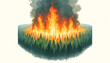 Intense flames engulf a forest in an illustration depicting wildfire, related to environmental concepts and observances like Earth Day or Fire Prevention Week