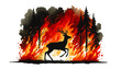 Silhouette of a deer escaping a forest fire, illustrating concepts of wildlife danger and natural disasters, suitable for environmental awareness campaigns