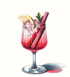 Refreshing summer cocktail with rhubarb and lemon garnish in a wine glass, ideal for culinary blogs and menus related to seasonal beverages and celebrations